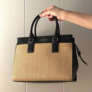 NEW Kate Spade Medium Satchel Straw Black Cameron Bag